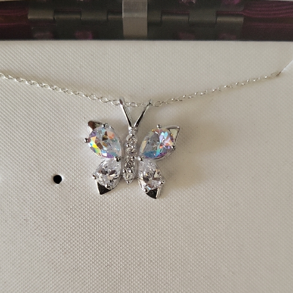 Crystal & Silver Butterfly Necklace